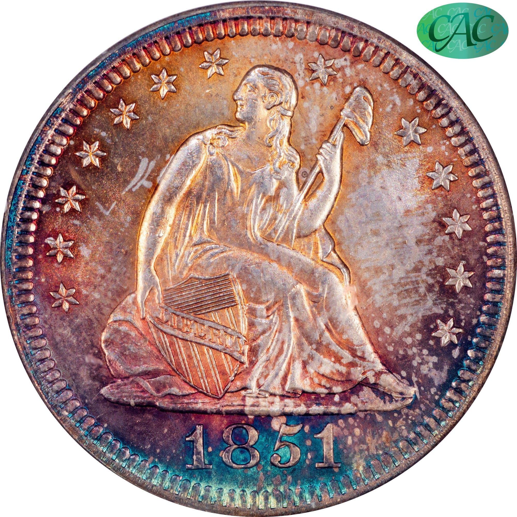1851 25C MS64 OH NGC CAC
