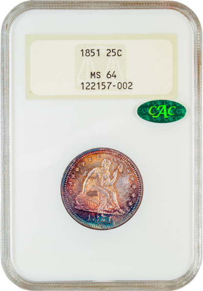 1851 25C MS64 OH NGC CAC HOLDER WITH GREEN CAC STICKER