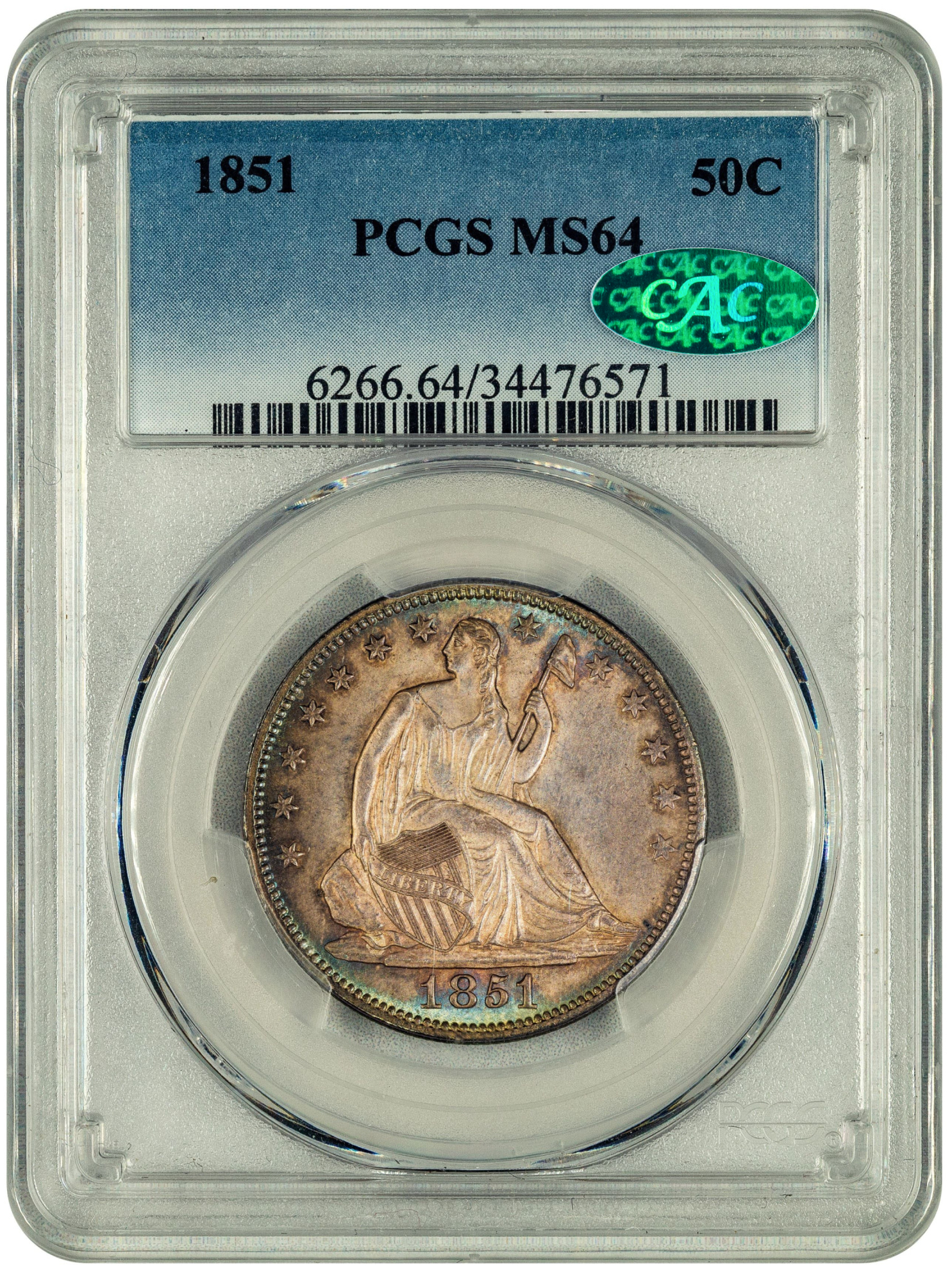 1851 50C MS64 PCGS CAC HOLDER WITH GREEN CAC STICKER