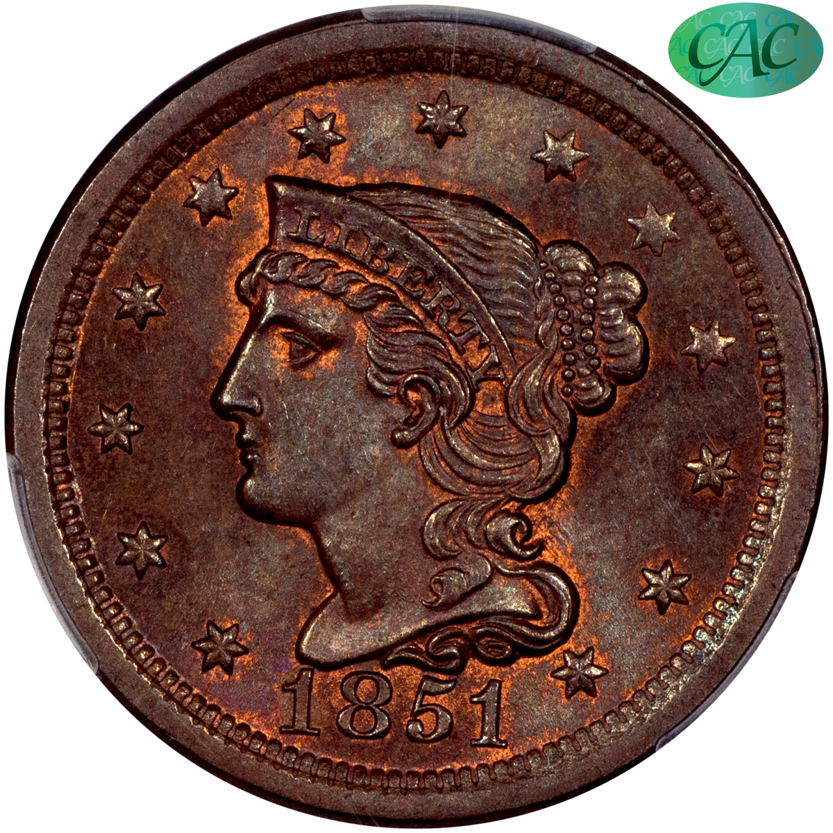 Buy 1851 Braided Hair Cent MS66 BN CACG | Paradime Coins