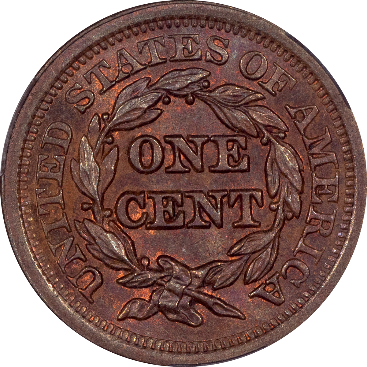 1851 Braided Hair Large Cent 1C MS66 BN CACG REVERSE