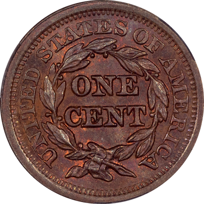 1851 Braided Hair Large Cent 1C MS66 BN CACG REVERSE