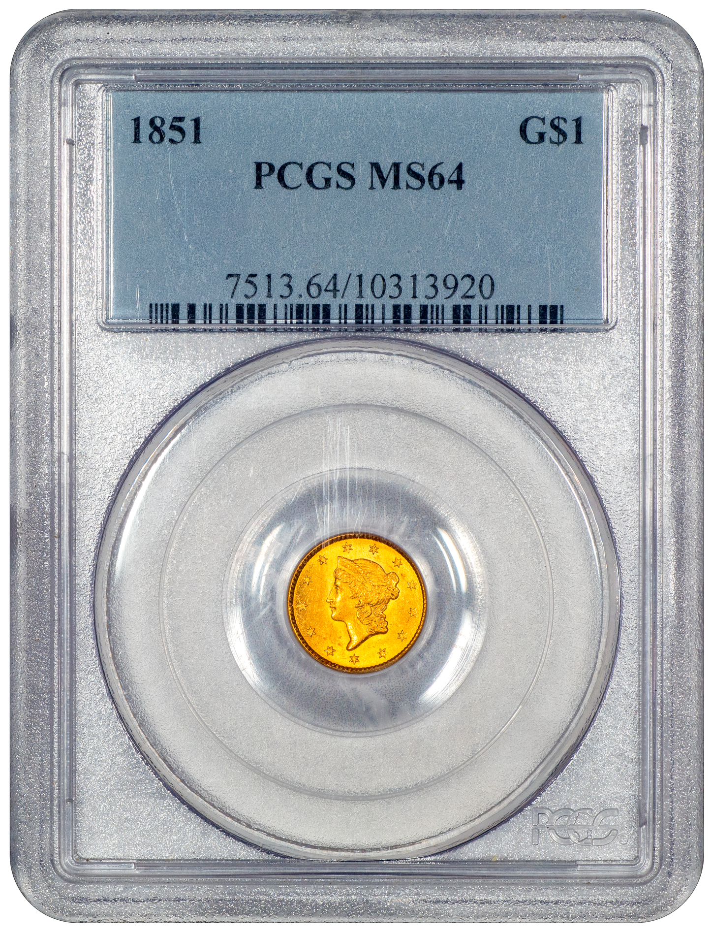 1851 Liberty Gold Dollar G$1 MS64 PCGS holder
