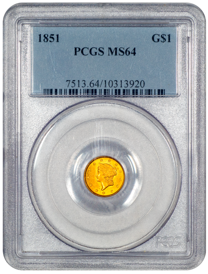 1851 Liberty Gold Dollar G$1 MS64 PCGS holder