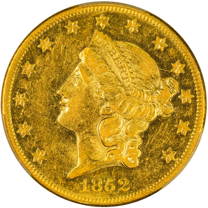 1852-O $20 AU55 PCGS CAC