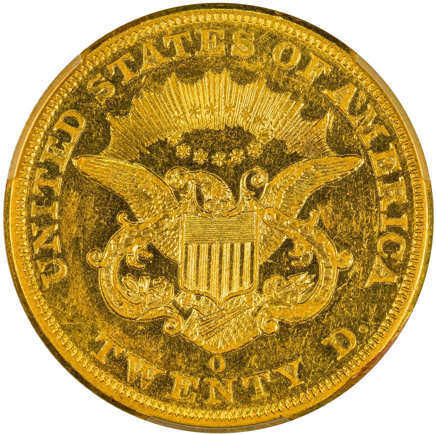 1852-O $20 AU55 PCGS CAC REVERSE