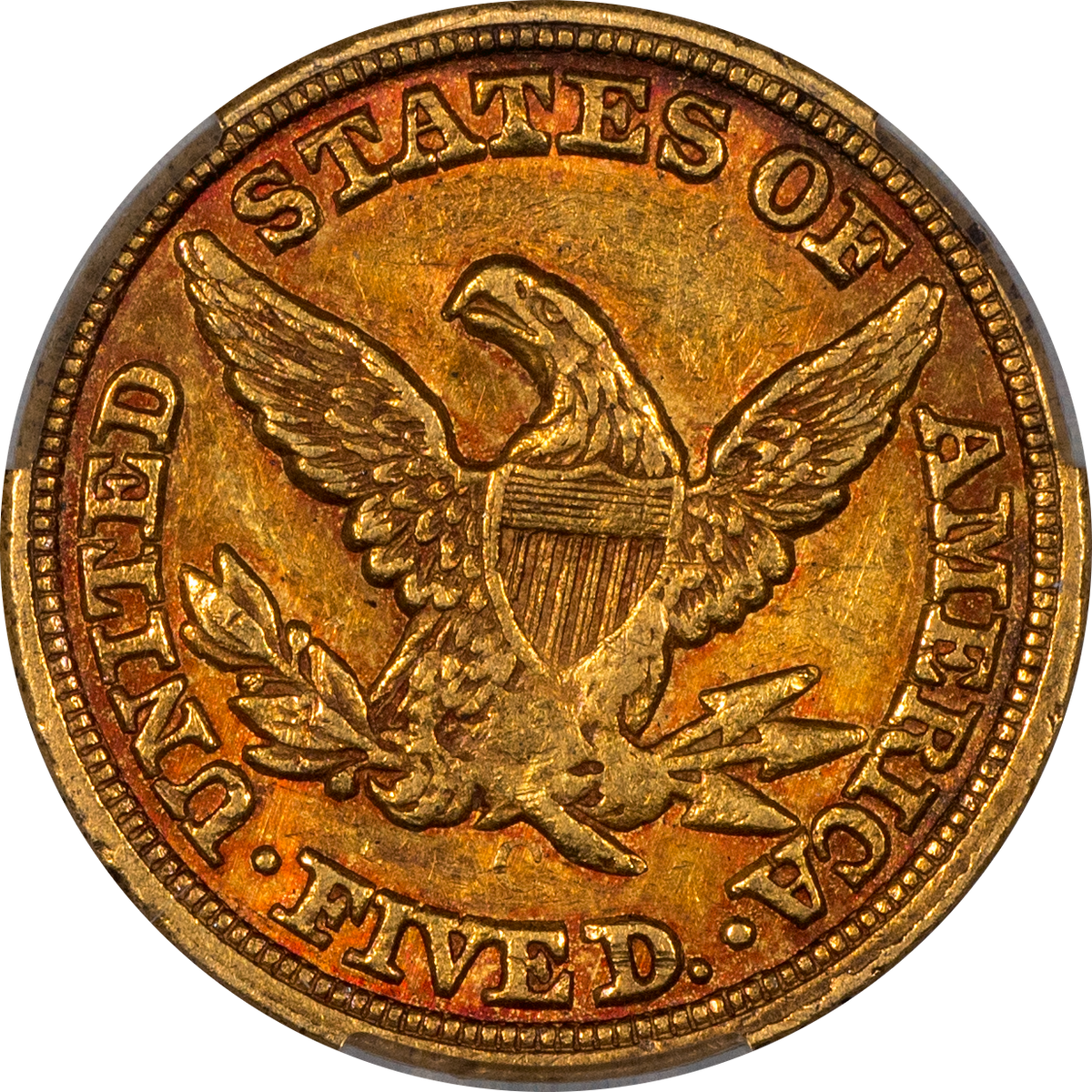 1853-C Liberty Head Half Eagle $5 AU55 CACG Reverse