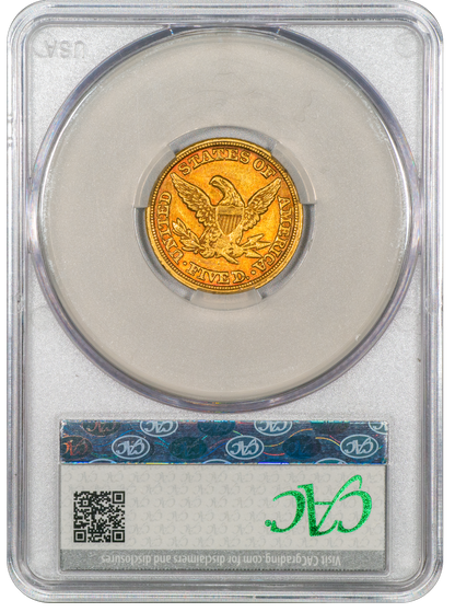 1853-C Liberty Head Half Eagle $5 AU55 CACG Reverse Holder
