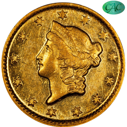 1853-D G$1 GOLD DOLLAR AU58+ CACG