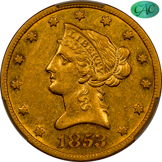 1853-O $10 AU55 CACG EX DOUG WINTER EDITION - $10