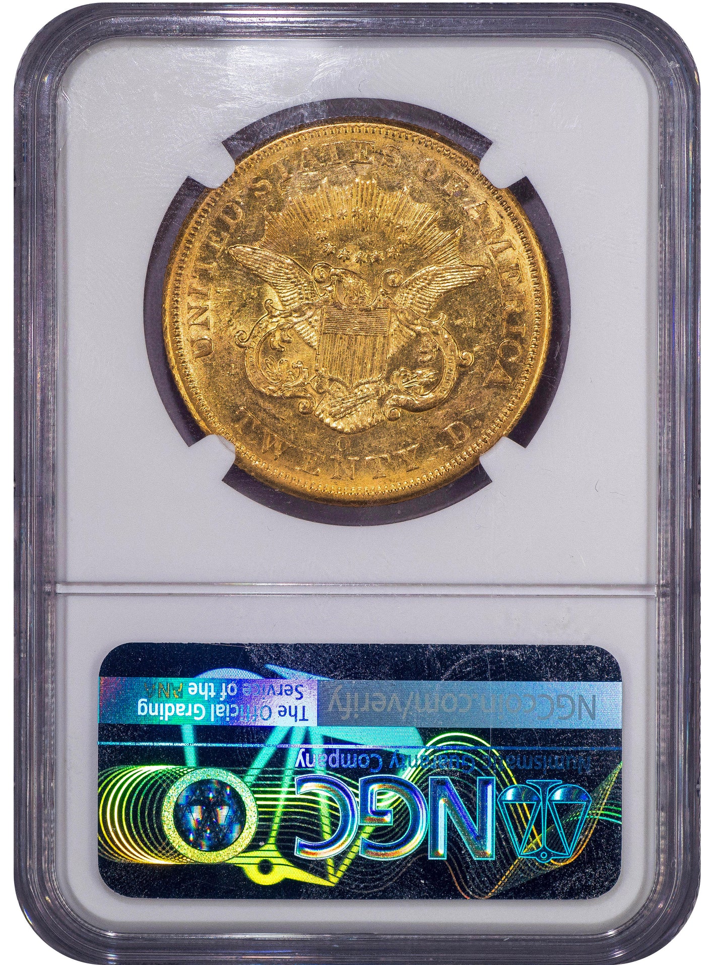 1853-O Liberty Head Double Eagle $20 AU58 NGC REVERSE HOLDER