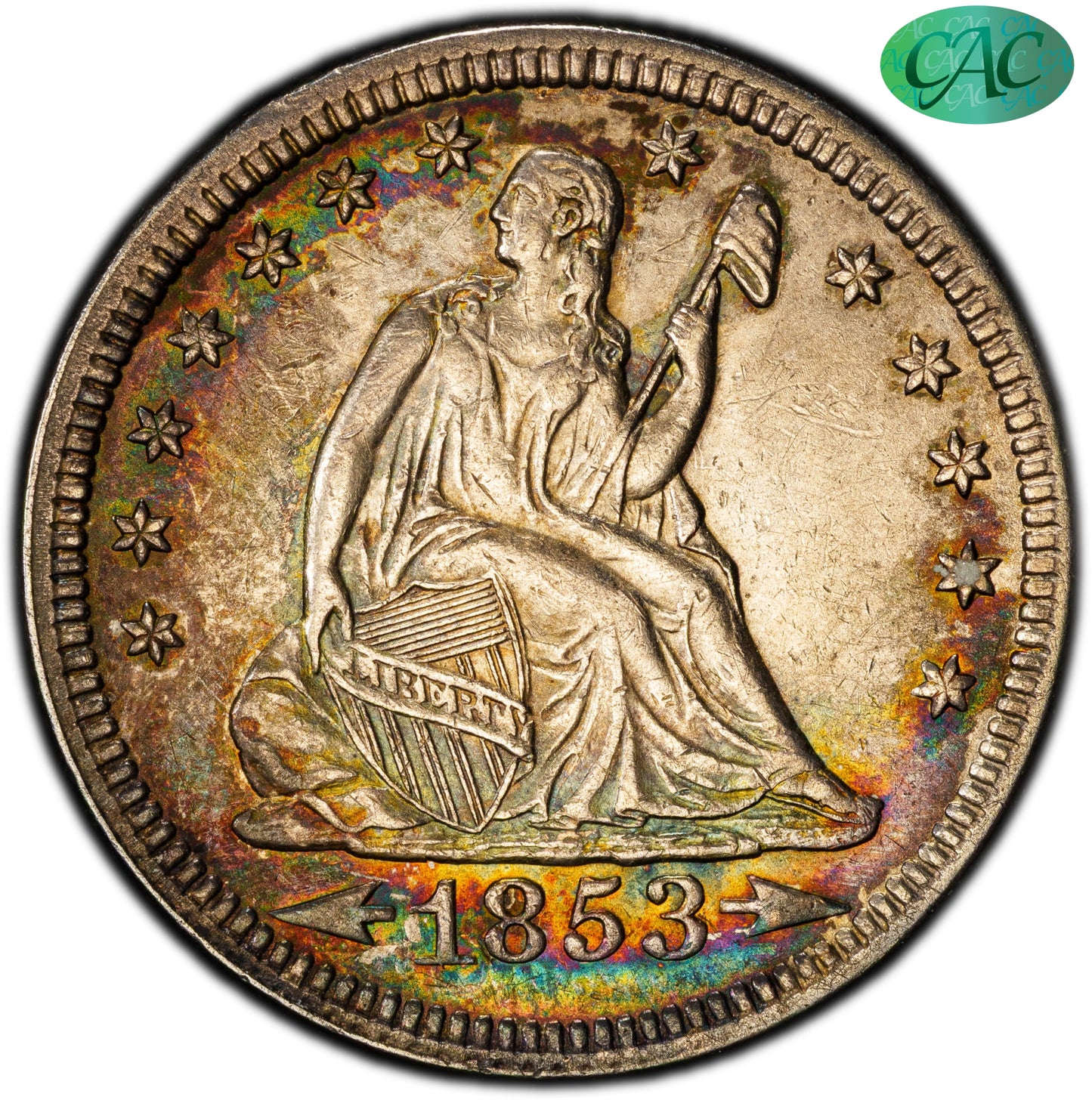 1853 25C ARROWS & RAYS MS61 PCGS CAC 25C