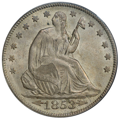 1853 50C ARROWS & RAYS MS64 PCGS CAC