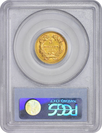 1854 $3 Au53 Pcgs Cac