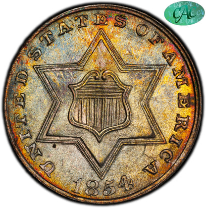 1854 3CS MS67 PCGS CAC 3CS