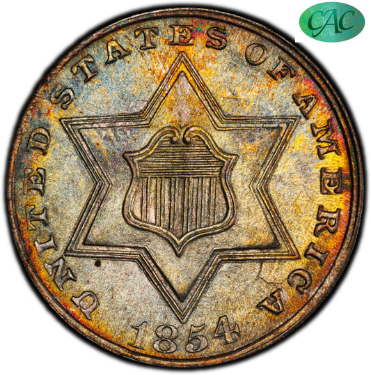 1854 3CS MS67 PCGS CAC 3CS