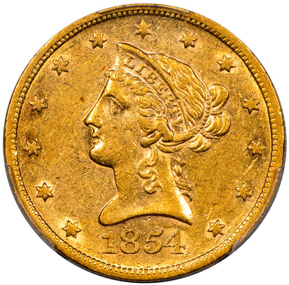 1854-S $10 San Francisco LIBERTY HEAD EAGLE AU50 PCGS CAC