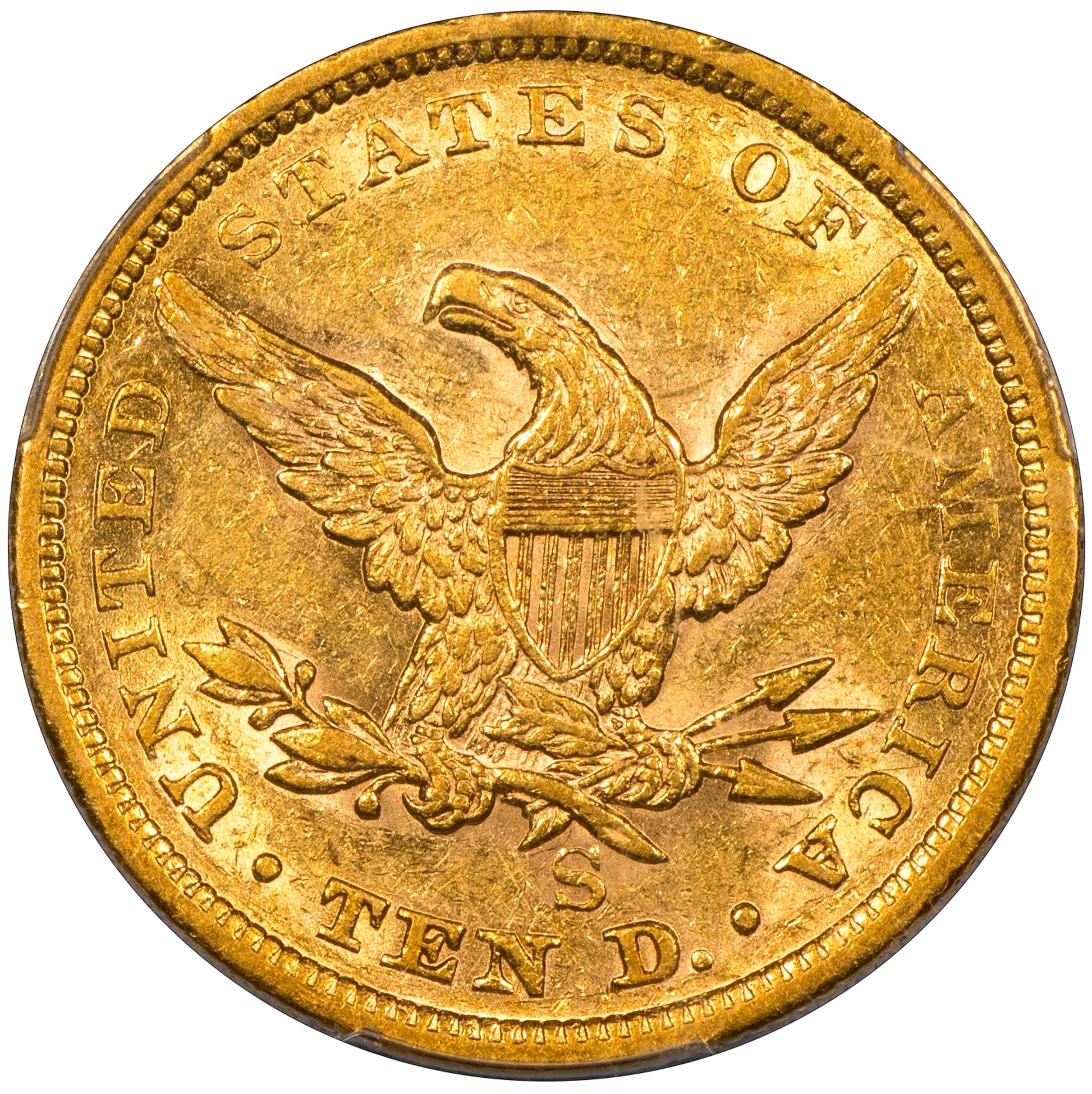 1854-S $10 San Francisco LIBERTY HEAD EAGLE AU50 PCGS CAC