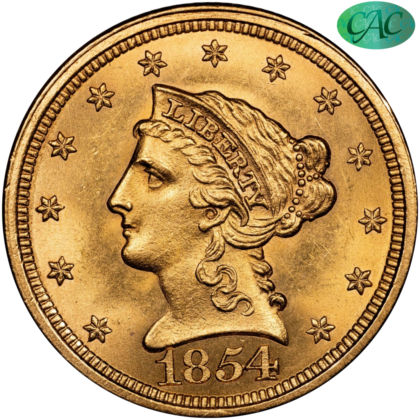 1854 $2.5 MS64+ CACG