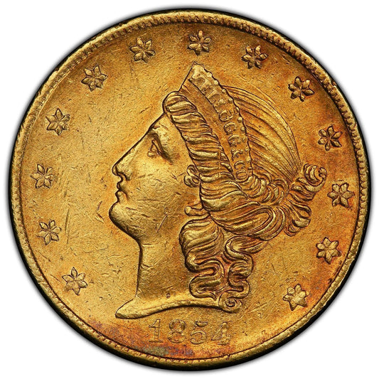 1854 $20 KELLOGG AU58+ PCGS CAC - Paradime Coins | PCGS NGC CACG CAC Rare US Numismatic Coins For Sale