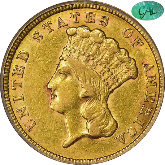 1854 Indian Princess Three Dollars $3 Au53 Pcgs Cac