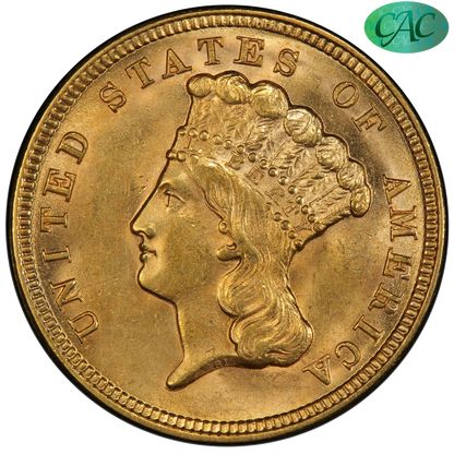 1854 $3 Indian Princess MS62 PCGS CAC EX STAR CITY
