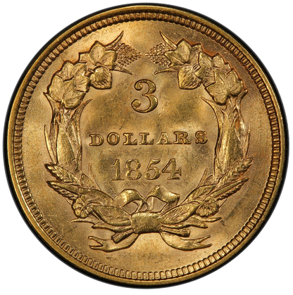 1854 $3 Indian Princess MS62 PCGS CAC EX STAR CITY REVERSE