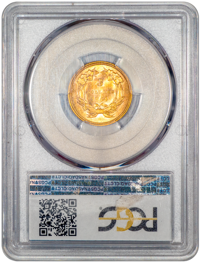 1854 $3 Indian Princess MS62 PCGS CAC EX STAR CITY REVERSE HOLDER
