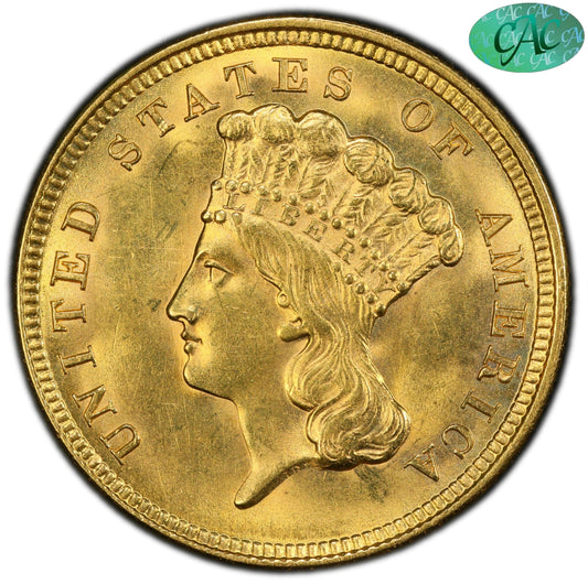 1854 Indian Princess Three Dollar $3 MS63 PCGS CAC $3