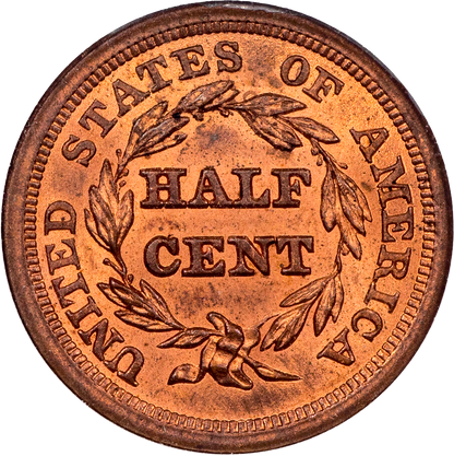 1854 Braided Hair Half Cent 1/2C MS64 RD OH NGC CAC Reverse