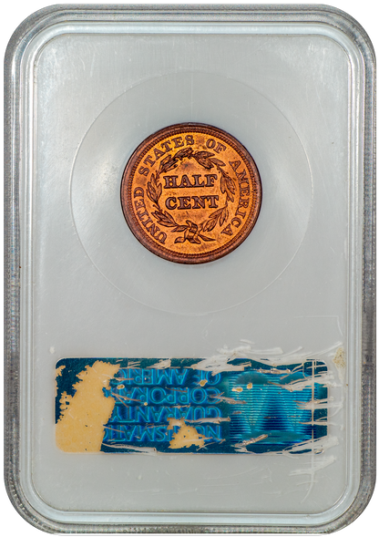 1854 Braided Hair Half Cent 1/2C MS64 RD OH NGC CAC Reverse Holder