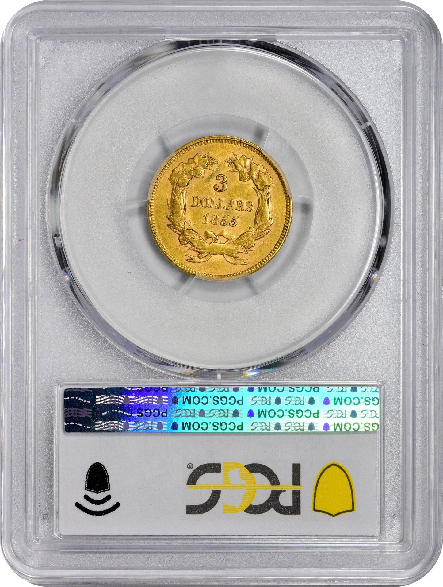 1855 $3 Au58 Pcgs Cac