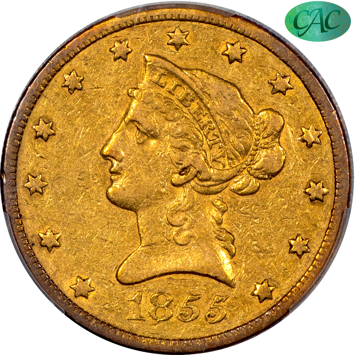 1855-O Liberty Head Eagle $10 XF40 PCGS CAC