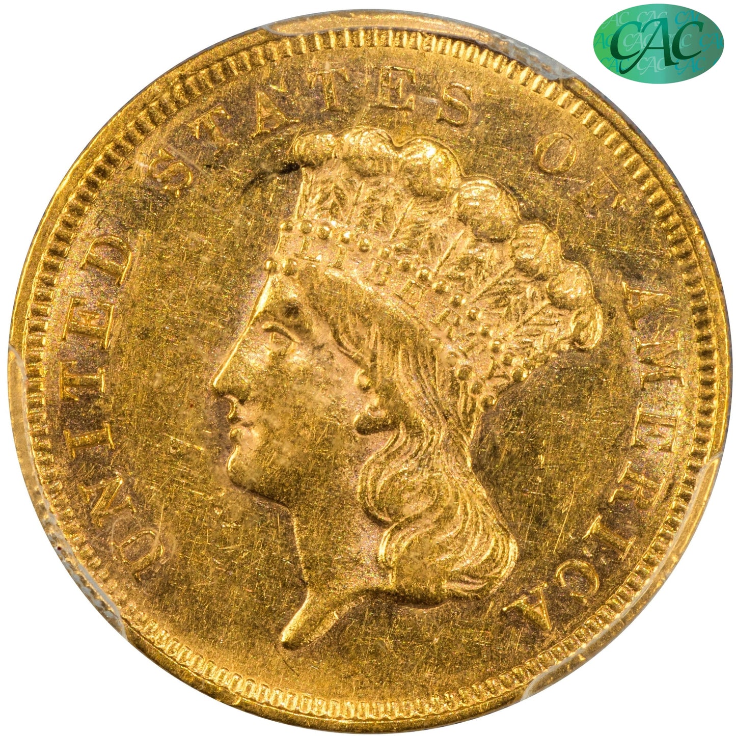 1855-S $3 AU58 PCGS CAC $3
