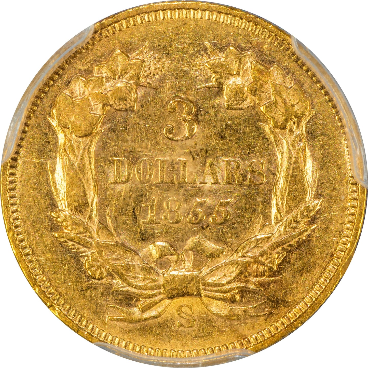 1855-S $3 AU58 PCGS CAC $3