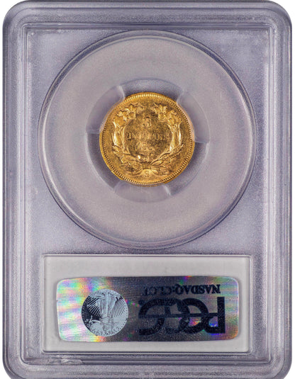 1855-S $3 AU58 PCGS CAC REVERSE HOLDER