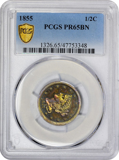 1855 1/2C PR65 BN PCGS HOLDER