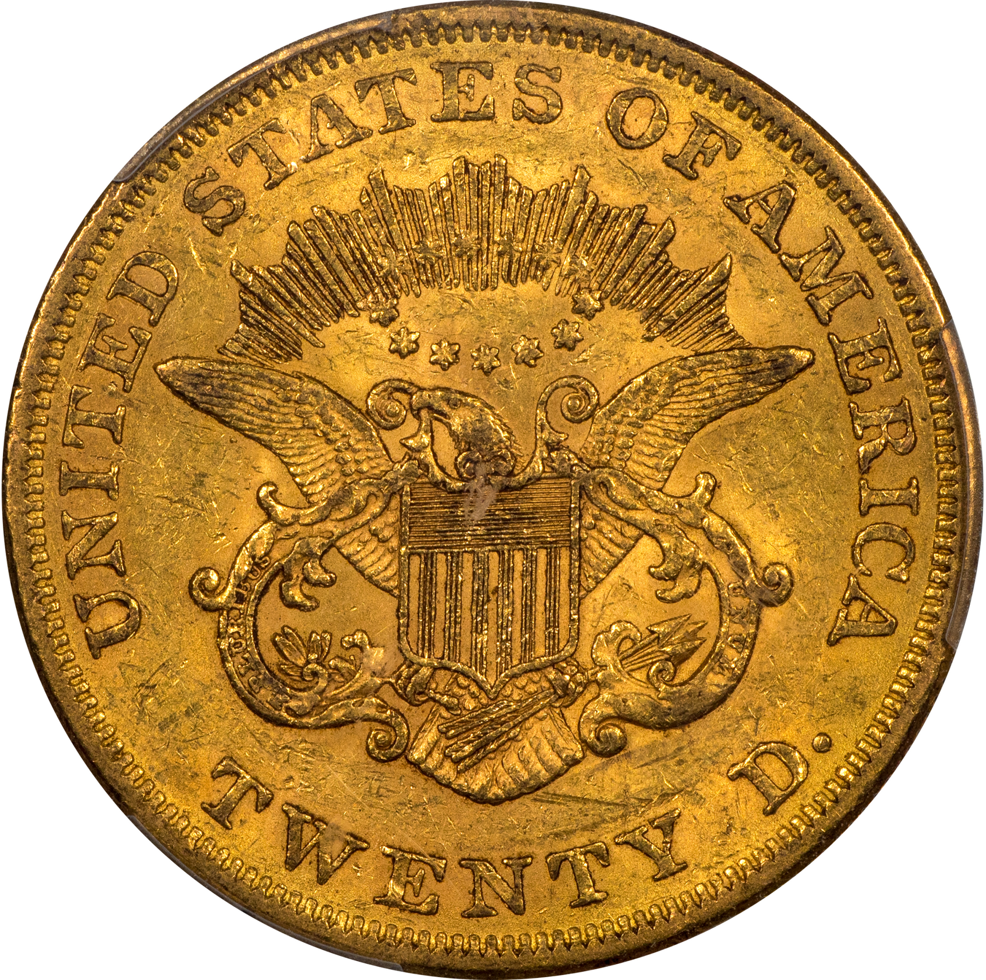 1855 $20 Liberty Head Double Eagle AU58+ PCGS CAC REVERSE