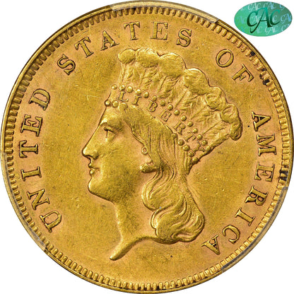 1855 $3 Au58 Pcgs Cac