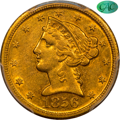 1856-D Liberty Head Half Eagle $5 AU53 PCGS CAC