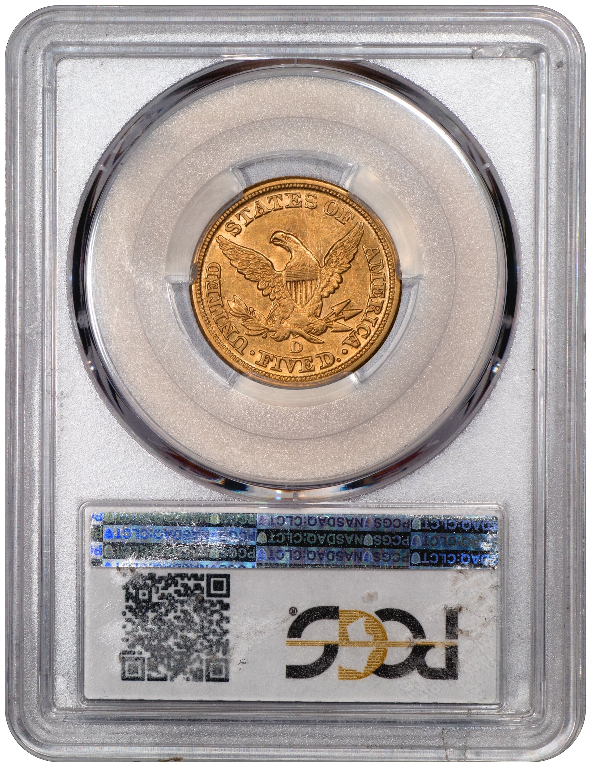 1856-D Liberty Head Half Eagle $5 AU53 PCGS CAC Reverse Holder