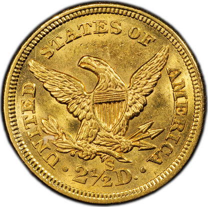 1856-S $2.5 San Francisco Liberty Head Quarter Eagle MS62 PCGS CAC $2.5