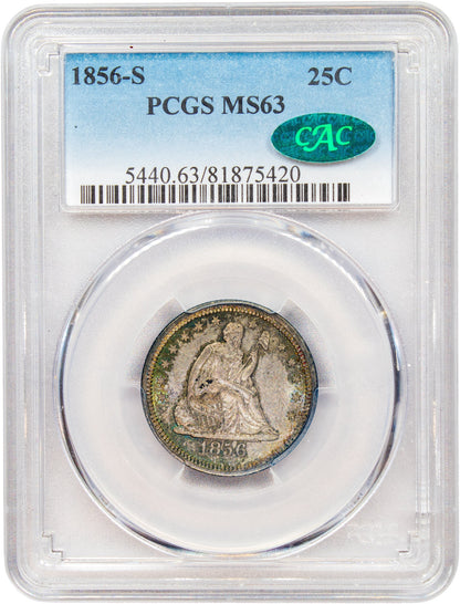1856-S 25C MS63 PCGS CAC HOLDER WITH CAC GREEN STICKER