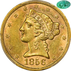 1856-S $5 MS60 PCGS CAC