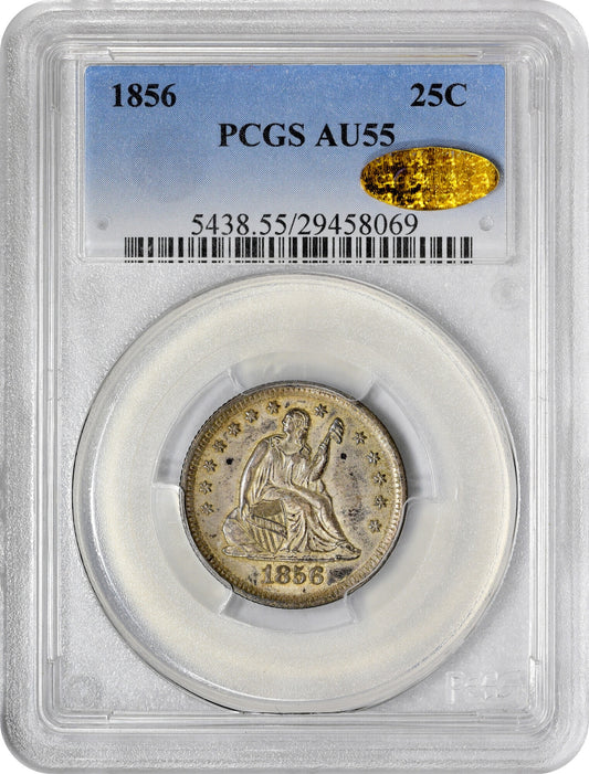 1856 25C AU55 PCGS GOLD CAC HOLDER  WITH GOLD CAC STICKER