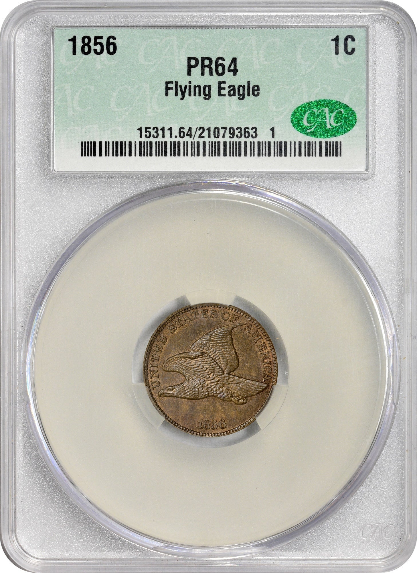 1856 1C FLYING EAGLE PR64 CACG HOLDERWITH CAC SEAL