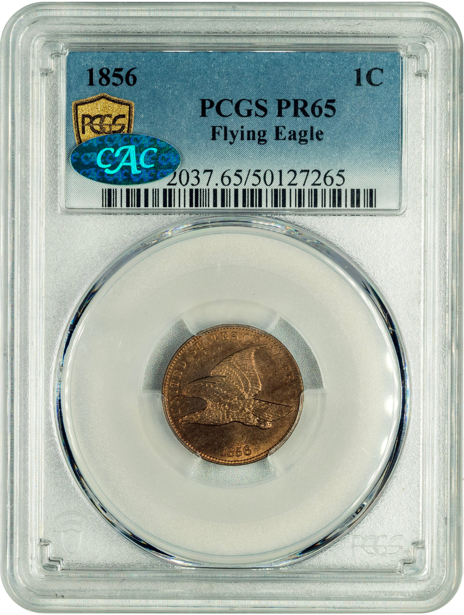 1856 1C FLYING EAGLE PR65 PCGS CAC HOLDER WITH GREEN CAC STICKER