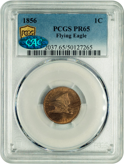 1856 1C FLYING EAGLE PR65 PCGS CAC HOLDER WITH GREEN CAC STICKER