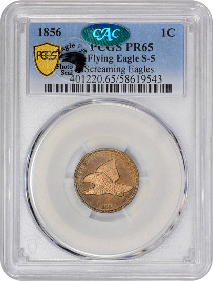 1856 1C FLYING EAGLE S-5 PR65 PCGS CAC EEPS HOLDER WITH CAC AND EAGLE EYE PHOTO SEAL STICKER