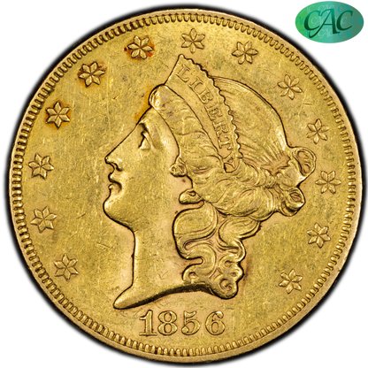1856 $20 Liberty Head Double Eagle AU55 PCGS CAC
